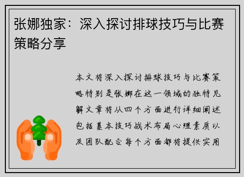 张娜独家：深入探讨排球技巧与比赛策略分享